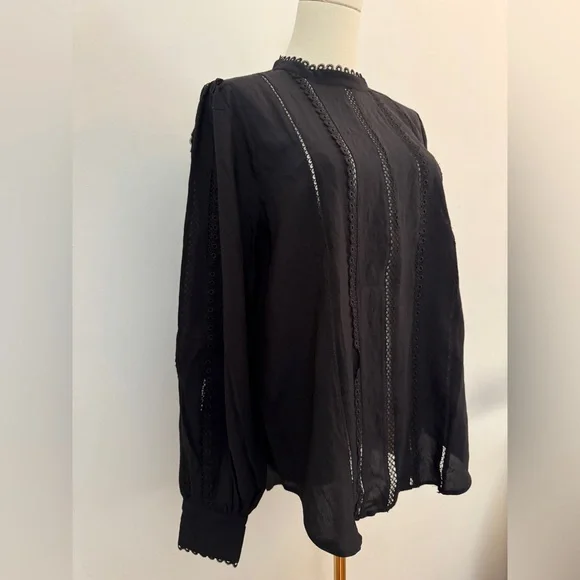 Ann Taylor Tall Eyelet Pintucked Blouse Black Size Small Tall - Picture 3 of 13